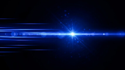 A dynamic abstract image featuring glowing blue light streaks and lens flares that create a sense of rapid movement and energy. A bright starburst at the center draws the eye, complemented by soft
