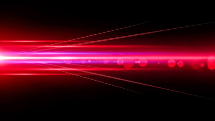 An abstract digital artwork featuring a vibrant streak of red and pink light emanating from the left, creating a sense of motion and energy. Lens flares and bokeh effects add depth and visual