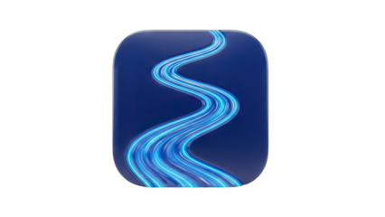 Abstract Blue Winding Path Glowing With Digital Light Particles Against Dark Background