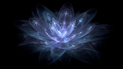 Abstract digital lotus flower in blue and purple on black background