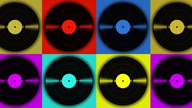 Black vinyl record lp album disc loop. Retro geometric collage style