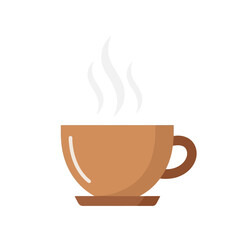 Steaming Coffee Cup with Saucer, Flat Vector Illustration for Cafes and Beverage Concepts