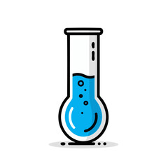 Vector illustration of a laboratory test tube filled with blue liquid and bubbles