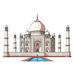 Iconic Taj Mahal Architecture in Marble with Reflecting Pool and Minarets