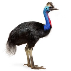 Striking Cassowary Isolated on White