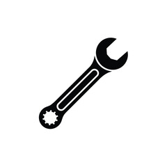 Black silhouette icon of a combination wrench on a white background for design projects