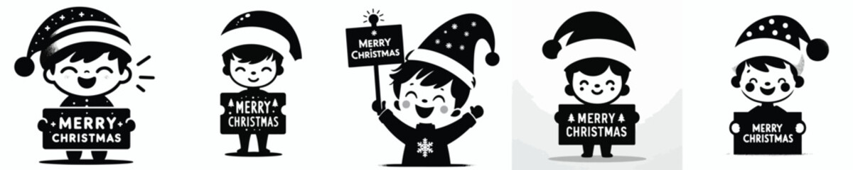 vector silhouette of a little boy holding a 