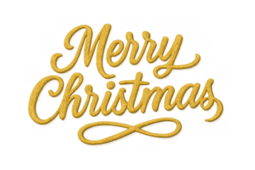 Merry christmas golden textured calligraphy lettering on transparent background — festive, elegant script for cards, banners, and overlays