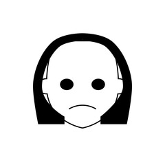 Sad Bald Man Wearing Headphones, Black and White Illustration