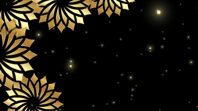 Animation of Luxury border frame mandalas background, gold festive pattern, Arabic style. Motion Graphics Video Mandala Rotating, golden particles elegant black Background and copy space for you text