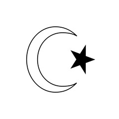 Black Star and Crescent Moon Icon, Minimalist Night Sky Symbol, Vector Illustration