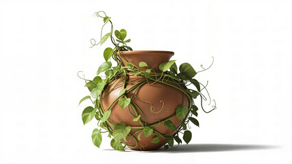 Terracotta pot with trailing green vines against a simple white background