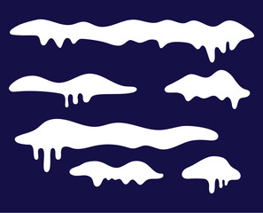 Melting White Snow or Icing Drip Shapes Vector on Blue Background Set