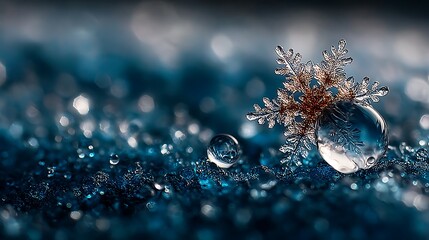 Detailed frozen droplet abstract winter macro illustration