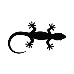 A simple black silhouette of a lizard in a dynamic pose