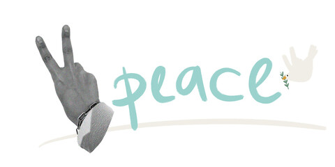 Fototapeta premium a hand showing peace sign. cool graffiti for peace in the world