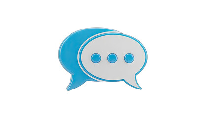 3D Rendered Blue and White Speech Bubbles Icon with Transparent Background Representing Communication and Conversation on a Black Backdrop