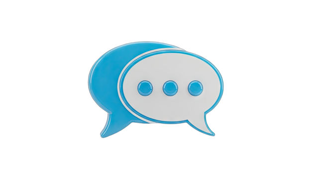 3D Rendered Blue and White Speech Bubbles Icon with Transparent Background Representing Communication and Conversation on a Black Backdrop - Powered by Adobe