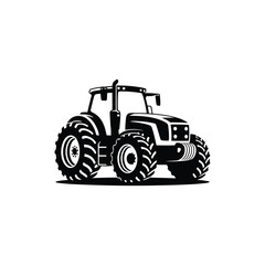 Vintage style illustration of a powerful agricultural tractor in black and white