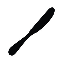 A simple black silhouette of a kitchen butter knife on a white background