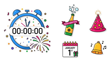 Naklejka premium New Years Eve Celebration Countdown and Party Elements.