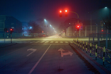 Streets at night in a city in the Balkans