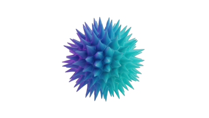Abstract Geometric Blue and Purple Spiky Sphere Illuminated with Subtle Gradient Lighting on a Black Background