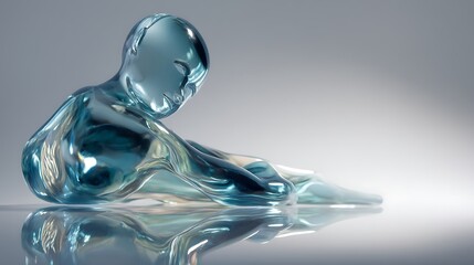 abstract human figure made of glass reflecting gentle light, symbolizing fragile peace and emotional recovery, 