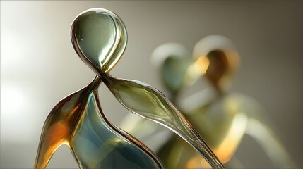 abstract human figure made of glass reflecting gentle light, symbolizing fragile peace and emotional recovery, 