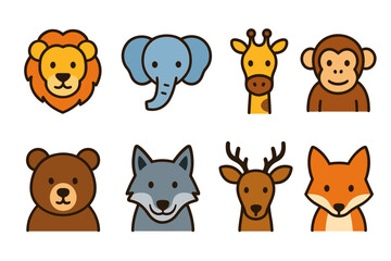 Obraz premium Cute cartoon animal faces icon set
