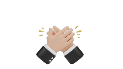 3D Rendered Caucasian Male Hands Clapping in a Business Suit with Golden Sparkles Against a Transparent Background