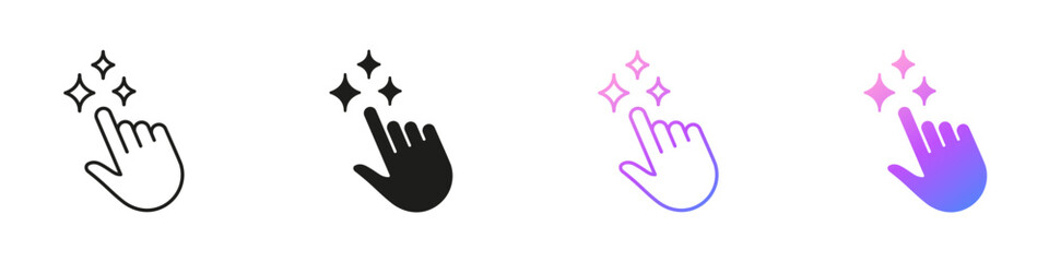 Hand Gesture With Sparkles Line and Solid Icon Set. AI Interaction And Creative Touch Symbol Collection. Isolated Vector Illustration