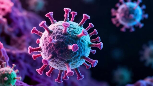 Micro-Medicine Dark red rod-shaped pathogens float in a dark-toned space, their surfaces covered with fine protrusions and spiky structures.