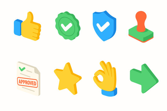Approval and endorsement isometric icons set