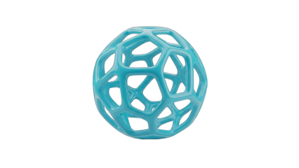 Abstract Geometric Sphere With Cyan Blue Lattice Structure And Transparent Background Rendered With Studio Lighting