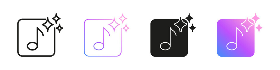 AI Music Note Icons for Artificial Intelligence Sound Recognition, Audio Technology and Media Automation Icon Set. AI Music Creativity and Innovation Symbol Collection. Isolated Vector Illustration.