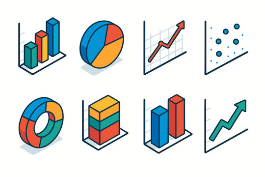Data visualization charts and graphs icon set
