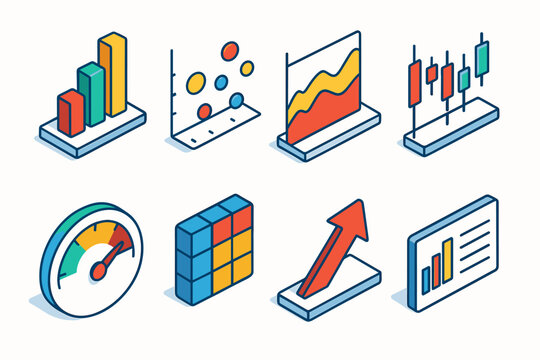 Isometric data visualization icons set