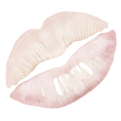 Soft watercolor lips illustration in gentle pastel tones with subtle texture and delicate glossy highlights