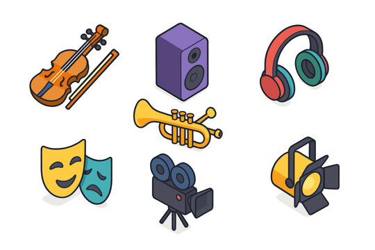 Music and Performing Arts Colorful Icons Set