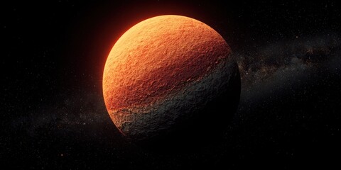 Rocky orange exoplanet with soft texture in deep space view