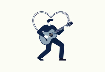Fototapeta premium A stylized figure plays an acoustic guitar surrounded by a heart outline