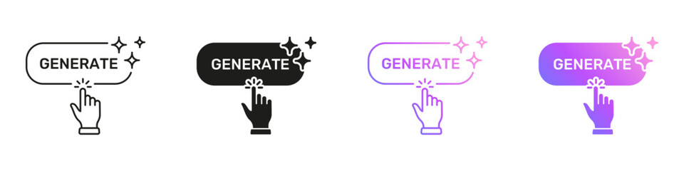 AI Generate Button Icons With Hand Click Variations for Interactive Multimedia. Artificial Intelligence Creative Action Symbol Collection. Isolated Vector Illustration