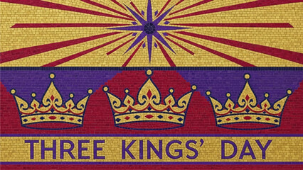 Celebrate the magic of Three Kings' Day with this vibrant mosaic art, ideal for cultural events, religious celebrations, and festive designs bringing joy and colorful traditions
