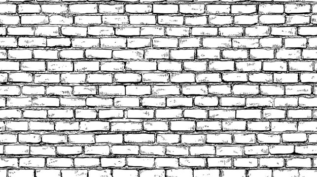 Seamless texture pattern of stone brick wall outline drawing bricks and stones walls fence textures Architectural Drawings Vector black and white