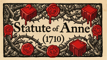 Statute of Anne 1710 historic law with red seals, perfect for vintage designs or legal themes, capturing a sense of history and tradition, ideal for educational resources