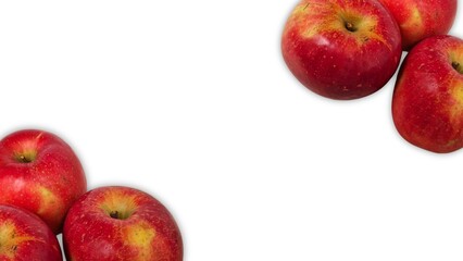 Red apples framing a white background copy space