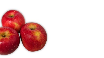 Three red apples on white background