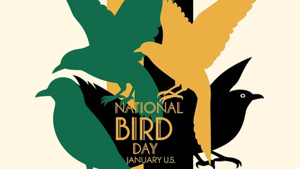Celebrate National Bird Day in January with this vibrant and modern design featuring colorful bird silhouettes, perfect for nature lovers and conservation awareness campaigns