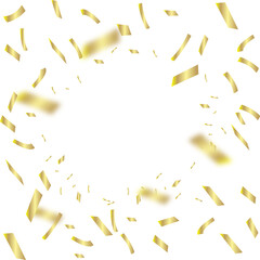 Falling shiny golden blurred confetti png. Festive frame isolated